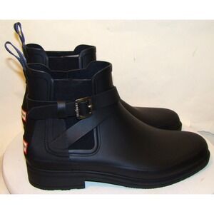 NEW! HUNTER MENS Black Chelsea Rubber Ankle BOOTS Buckle SIZE 11 WOMENS 12   DB3